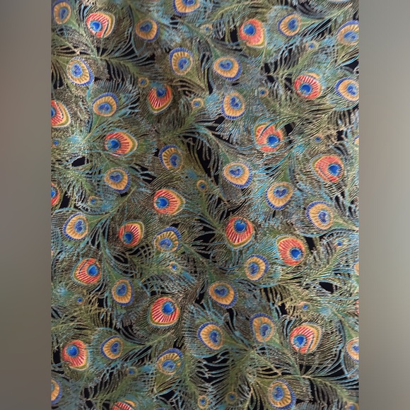 Vintage Peacocks Feather Black Green Blue Purple Shimmer Fabric Background - Picture 3 of 4